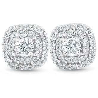 Pompeii3 1/2 Ct TDW Genuine Diamond Cushion Halo Studs 10k White Gold 1/3