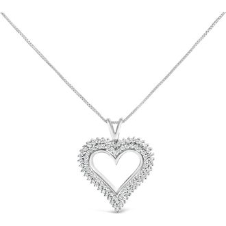 House of Brilliance Silver 1.00 Cttw Lab-Grown Diamond Open Heart Pendant Necklace in White at Nordstrom