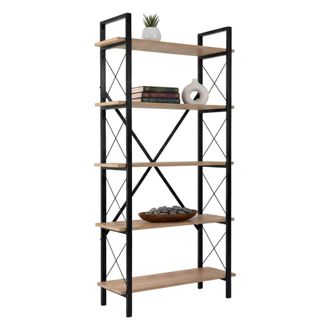 Dmora Dmora - Estante Para Libros Martone, Estante De Oficina, Porta Libros M&oacute;vil, Biblioteca, 90x34 H180 Cm, Roble Y Negro