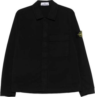 Stone Island Jassen, Heren, Zwart, M, Katoen, Surchemise van biologisch katoenen keperstof met stretch