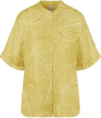 Bomboogie Camicia in Lino con Collo alla Mandarina - - Blouses & Shirts - Donna - Giallo - XL