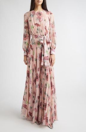 Erdem Floral Long Sleeve Pleatable Voile Gown in Belle Epoque Poppy Blossom at Nordstrom, Size 12