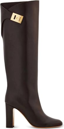 Ferragamo 90mm Hug-buckle knee-high boots - women - Eel Skin/Lambskin/Goat Skin/Calf Leather/Rubber - 9.5C - Brown
