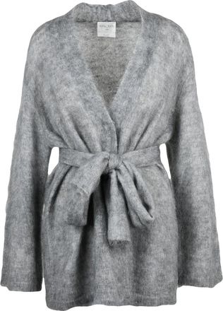 Forte_Forte Grey Mohair-Blend Belted Cardigan