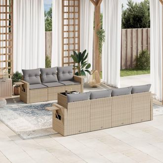 vidaXL Vidaxl - Juego De Sof&aacute;s De Jard&iacute;n Con Cojines Beige 8 Pzas Rat&aacute;n Pe