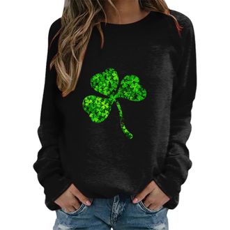 Generic Womens Sweatshirt Casual Lightweight Long Sleeve Jumper Slim Fit Irish Lucky Shamrock Print Pullover Novelty Green Day Tops Blouse St. Patricks Day Ou