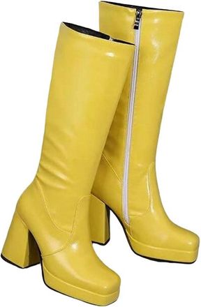 Generic Womens Knee High Boots Platform Heel Round Toe Casual Simple Long Booties