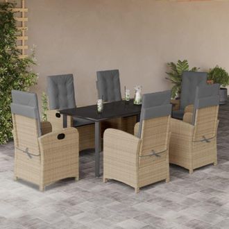 vidaXL Set Comedor De Jard&iacute;n 7 Pzas Con Cojines Rat&aacute;n Sint&eacute;tico Beige Vidaxl