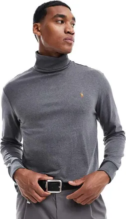Polo Ralph Lauren icon logo turtleneck pima cotton long sleeve T-shirt in charcoal heather-Gray