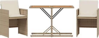 vidaXL Vidaxl - Sillas Y Mesita De Jard&iacute;n 3 Piezas Rat&aacute;n Sint&eacute;tico Coj&iacute;n Beige