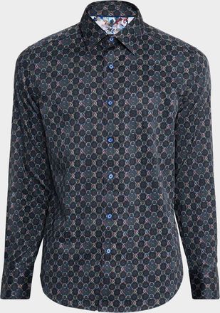 Robert Graham Mens Bramston Medallion Satin Button-Down Shirt