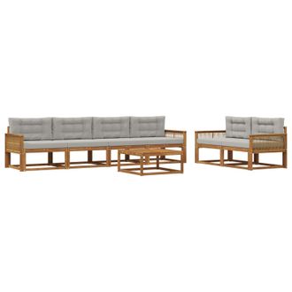 vidaXL Conjunto De Sof&aacute;s De Exterior 7 Pcs Natural Y Gris Claro Vidaxl