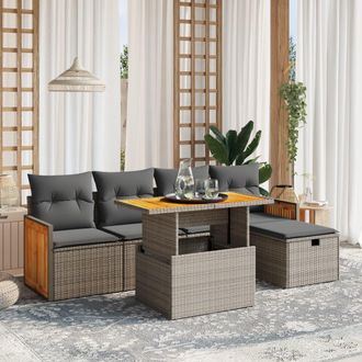 vidaXL Vidaxl - Set De Muebles De Jard&iacute;n 6 Pzas Y Cojines Rat&aacute;n Sint&eacute;tico Gris