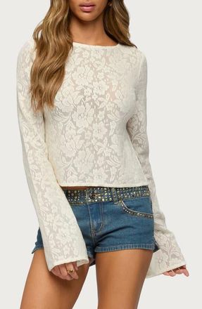 Edikted Flaura Open Back Lace Top in Cream at Nordstrom, Size X-Large