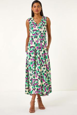 Roman Abstract Print Sleeveless Midi Dress