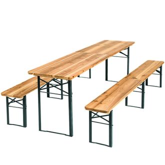 TecTake Conjunto de mesa y bancos de madera plegables 3 piezas 220cm, marr&oacute;n