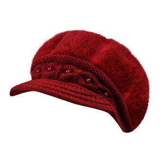 Generic Hats Women Winter Women Knitted Wool Warm Padded Cotton Bathing Cap Women, red, One Size Fits All