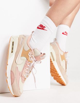 Nike Air Max 90 Futura - Sneaker in Treibsand-Beige und Ros&eacute;-Rosa