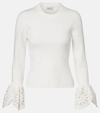 SIMKHAI Ferrera broderie anglaise ribbed-knit top
