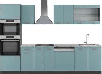 Vicco Mueble De Cocina R-line, Gris Azulado/antracita, 300 Cm Con Armario Alto, Et M&aacute;rmol