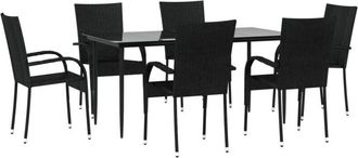 vidaXL Vidaxl - Juego De Comedor De Jard&iacute;n 7 Piezas Rat&aacute;n Sint&eacute;tico Negro