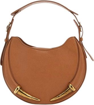 Roberto Cavalli Fang Schoudertas met Tijgerhandvat - Dames - Handtassen - Bruin - ONE Size - Katoen - Tassen