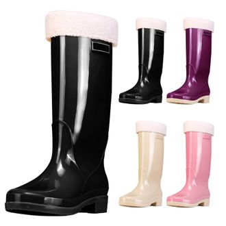 Generic Women Wellington Rain Boots, Knee High Wellies Boots with Plush Lined, Winter Warm Comfortable Chelsea Rainboots Waterproof Non-Slip Gardening Rain Sh