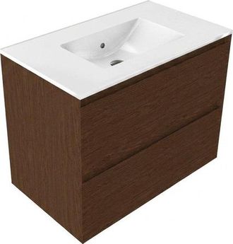 Saniclass Holz Pure Badkamermeubelset - 80x45x62cm - Vygo keramische wastafel wit - 1 wasbak - zonder kraangat - 2 lades - mat walnut pure (hout)
