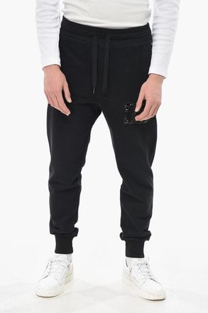 Dolce & Gabbana Joggers in Cotone Garzato con Monogram Impreziosito da Strass Dolce & Gabbana