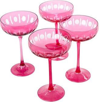 Two's Company Set Of 4 Sparkling Cut Hand-Engraved Coupe Wine Glasses