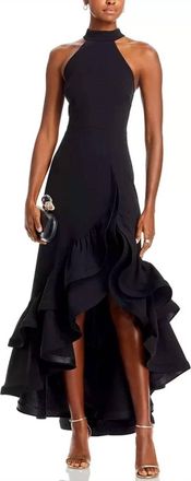 Aqua Racerback Sleeveless Ruffle Hem Gown In Black