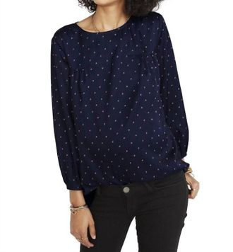 Hatch Delfina Long Sleeve Top In Royal French Dot