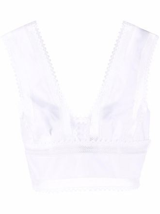 Alberta Ferretti embroidered cropped top - women - Cotton/Spandex/Elastane - 42 - White