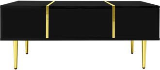 Urban Meuble Mesa de centro lacada en negro con detalles dorados, 2 cajones