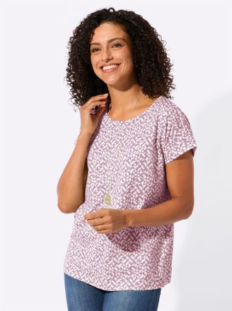 Casual Looks Print-Shirt CASUAL LOOKS Druck-Shirt, Damen, Gr. 36, mauve, ecru, 100% Baumwolle, gemustert, mehrfarbig, Rundhals, Shirts Print-Shirt