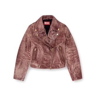 Diesel Bikerjack van behandeld leer - Dames - Jassen - Bruin - Maat: XS Leer