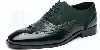 Generic New Formal Shoes for Men Lace Up Square Toe Brogue Embossed Wing tip Leather Rubber Sole Non Slip Low Top Block Heel Slip Resistant Party (Color : Gre