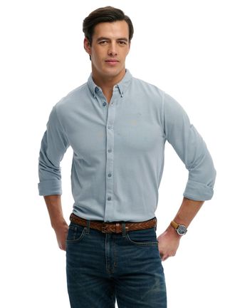 Superdry Lange mouwen overhemd Superdry effen lichtblauw