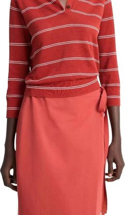 Vince Striped Pique Polo In Brick Rose/off White