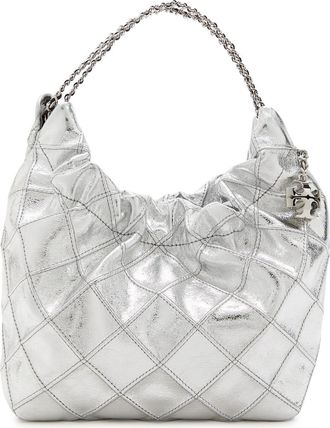 Tory Burch Fleming Mini Metallic Leather Hobo bag - Silver - One Size