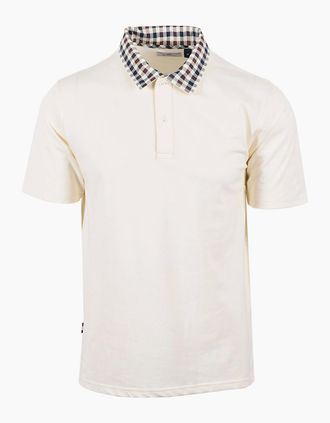 Aquascutum Mens AQUASCUTUM CLUB CHECK COLLAR POLO OLD WHITE - Size: 38