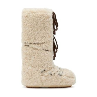 Moon Boot Moon Boot, Winter Boots, female, Beige, Size: 9 US Beige Lace-Up Flat Rubber Shoes