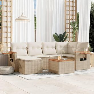 vidaXL Vidaxl - Set Sof&aacute;s De Jard&iacute;n 7 Piezas Y Cojines Rat&aacute;n Sint&eacute;tico Beige