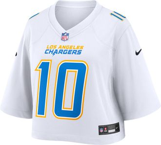 Nike Justin Herbert Los Angeles Chargers Nike Womens NFL Cropped Tundra Game Jersey in White | WCJF10A97F-LG0
