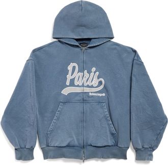 Balenciaga Enjoy Paris Full Zip Hoodie Regular Fit Faded Blue 803264TRVL99340