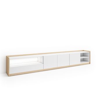 Skraut Home Skraut Home - Mueble Tv, Televisi&oacute;n, Muebles De Sal&oacute;n, Almacenaje, 310x37x50cm, Para Tv Hasta 80, Led, Estilo Moderno, Blanco Y Roble Soft