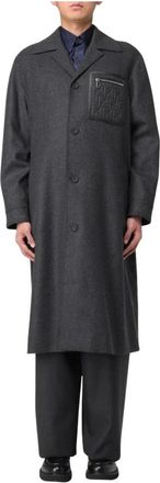 Fendi Jassen, Heren, Grijs, M, Wol, Verfijnde Lange Wollen Overjas