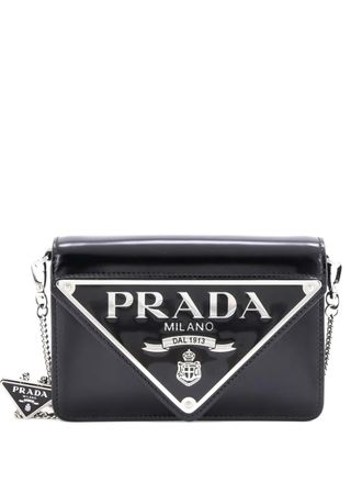 Prada Maxi Triangle Logo Chain Flap Bag Brushed Leather Small crossbody bag - Zwart