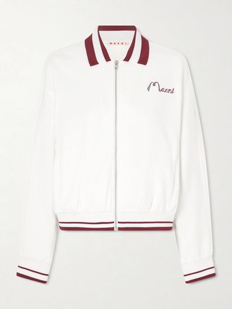 Marni Giacca In Misto Cotone Con Righe E Logo Ricamato - Bianco