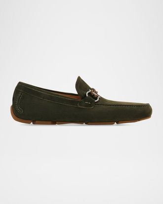 Ferragamo Men & apos;s Gancio Woven-Loop Nubuck Driving Loafers